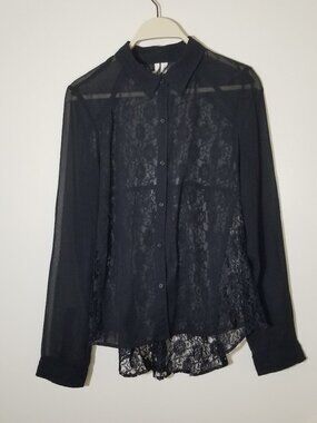 Frenchi Midnight Lace Sheer Blouse - Size: Medium